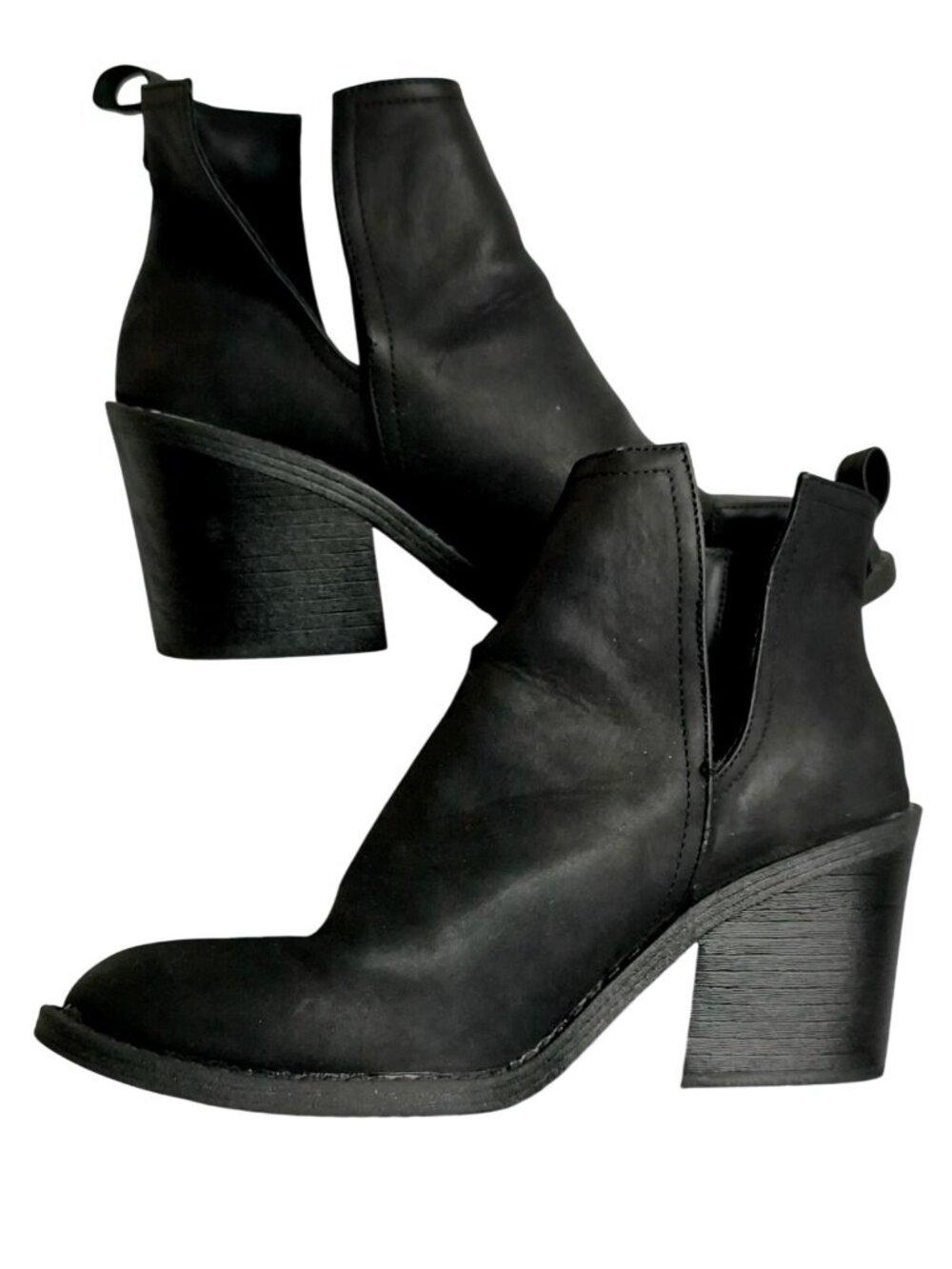 Rampage Womens 10M Black Ankle Booties Block Heel Faux Leather Pull-On Style